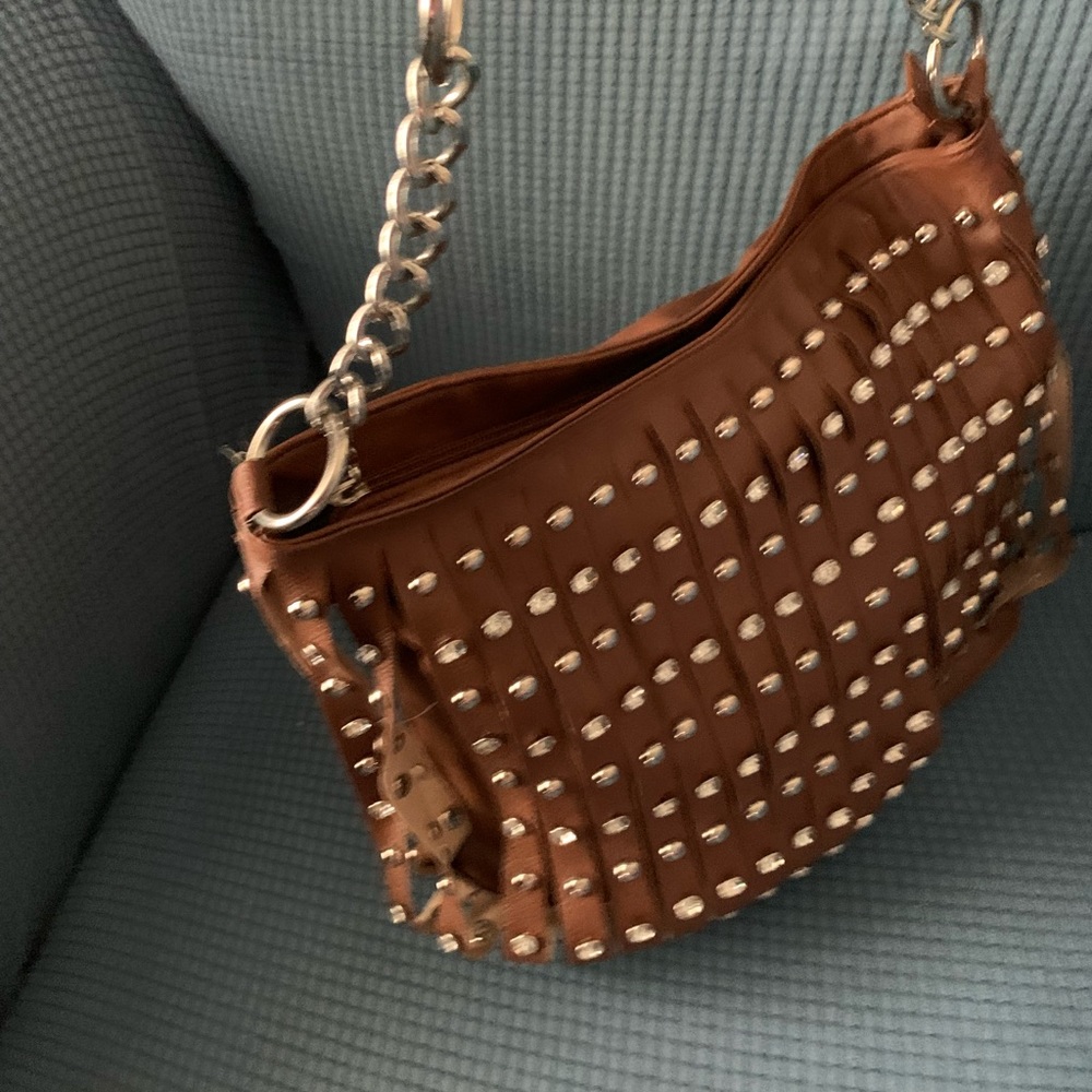 Brown Leather Handbag with Brass
